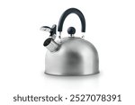 Kettle or teapot steel or metal isolated on white background with clipping path. Design element. Selective focus.