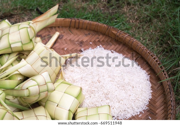 Ketupat Bamboo Basket Made Rice Wrapped Stock Photo Edit Now 669511948