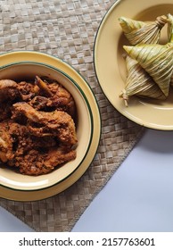 Ketupat Palas And Rendang Ayam On The Table Is One Of The Famous Food In Malaysia During Eid Mubarak (Hari Raya)