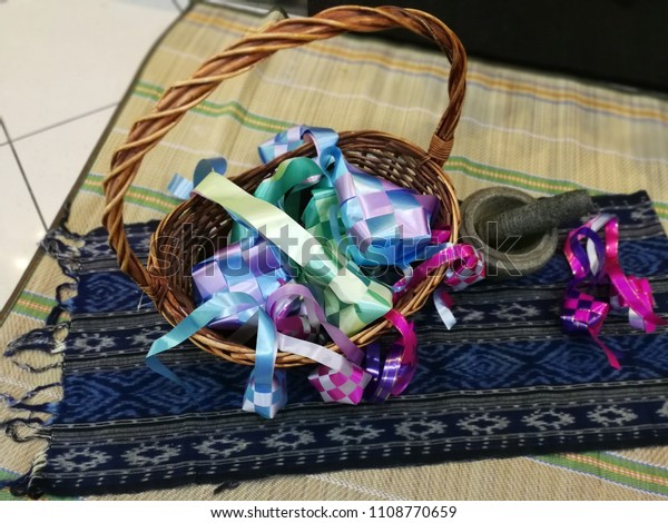 Ketupat Ribbon Decoration Wooden Basket Stock Photo Edit Now