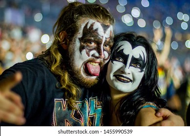 Kev, Ukraine - June 06, 2019: Fans Of Rock Band KISS At The Concert