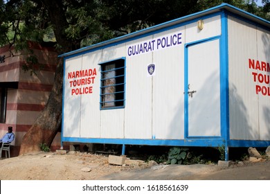 Kevadia, Gujarat - December 17, 2019: Narmada Tourist Police Office. The Gujarat Police.