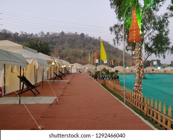 Kevadia, Gujarat / India - January 08 2019: A view of the Tent City Narmada resort in Kevadia