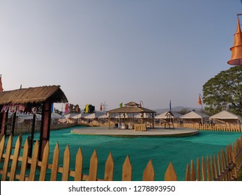Kevadia, Gujarat/India- January 7, 2019: A view of the Tent City Narmada near Kevadia, which is the nearest resort near the Statue of Unity.