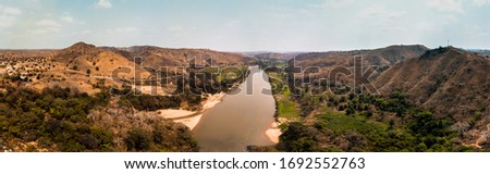 Keve River. This picture was taken in South Kwanza Province in Angola in August of 2019. This is a panoramic photography of a beautiful landscape in Africa.
