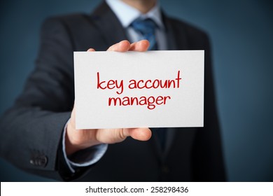 Key Account Manager Advertisement Concept. Man Show Card With Text Key Account Manager. 