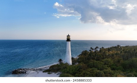 Key Biscayne Lighthouse, April 20, 2024: Serenity on the Daytime Shore. - Powered by Shutterstock