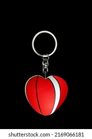 Key Chain Ring With Basketball Shape Heart On A White Background, Key Chain With Mini Red Basketball  For Fan Club,