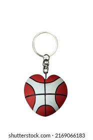 Key Chain Ring With Basketball Shape Heart On A White Background, Key Chain With Mini Red Basketball  For Fan Club,