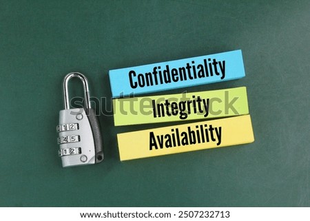 key and colored paper with the words Confidentiality, Integrity, and Availability or CIA.
