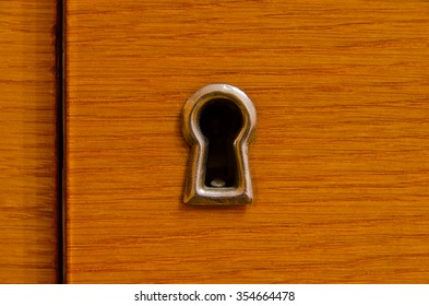 Key Hole In Old Wooden Door Without Key