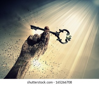 Key In Human Hand. Struggle And Success