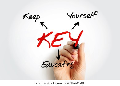 KEY - Keep Educating Yourself acronym, education concept background with marker