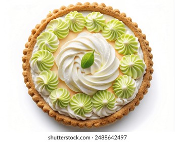 Key Lime Pie with whipped cream swirls, top view, isolated on white background - Powered by Shutterstock