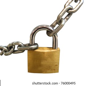Key lock locked with a chain, clipping path