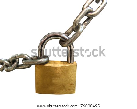 Key lock locked with a chain, clipping path