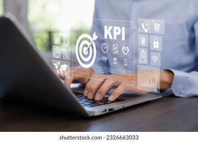 Key Performance Indicator Planning KPI, Company Management Business Internet Technology Concept, Businessman using a laptop with document management, enterprise resource management software system