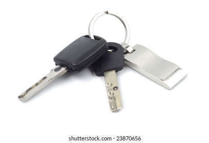 Key Ring With Car Keys Isolated Over White