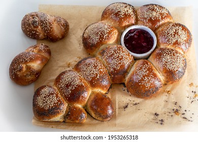 Key Shaped Bread Baked After Passover. Schlissel Challah, a key-shaped festive bread.