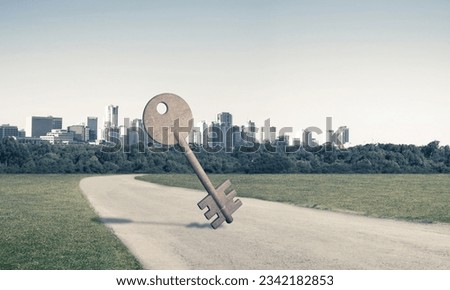 Key stone figure as symbol of access outdoor against natural landscape