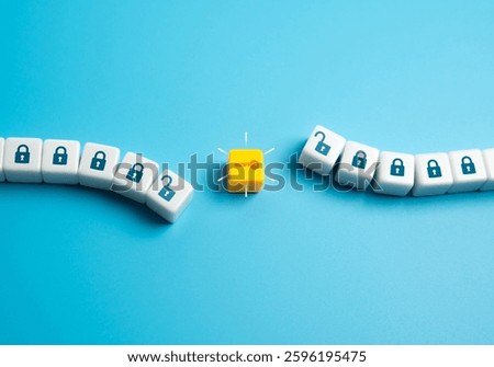 A key that opens a chain of locks and restrictions. The concept of resolving problems and challenges. Overcoming obstacles, resolving complex issues, and breaking free from constraints