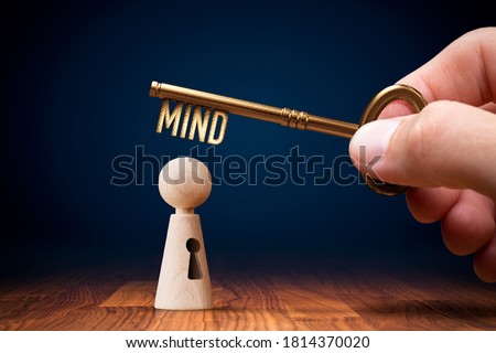 Key to unlock mind to use personal potential to increase intellect. Creative open mind concept. Mentor, coach, psychologist and another leading person has a key to open hidden potential of mind.