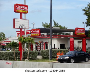 Key West, FL - August 30 2013: A Checkers Burger Fast Food Restaurant In The Florida Keys