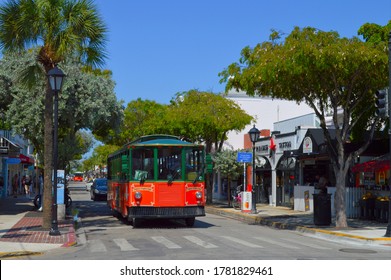 KEY WEST, FL, USA - FEBRUARY 23RD, 2016: Trolley riding in Key West
