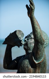 Key West, FL, USA - JUNE, 2020: Statue Of The Conch-Blowing Greeter. Albert Kee Goodwill Ambassador. Welcome To The Island.