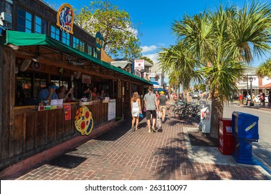 Key West, Florida USA - March 3, 2015: Popular Restaurants And Bars Along Greene Street And Duval In Downtown Key West.