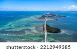 A Key West seaside. An island city in the United States, the Keys archipelago, Florida. A long bridge crossing the sea.