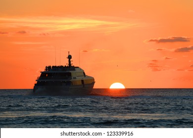 Key West Sunset And Boat, Key West, Florida, USA