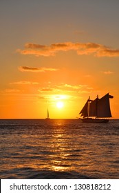 Key West Sunset And Sailing Boat, Key West, Florida, USA