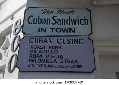 KEY WEST, UNITED STATES - Apr 05, 2011: Exterior Sign Of Specialities Of Cuban Restaurant On Key West, Florida