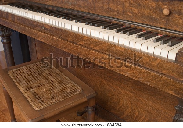 Keyboard Bench Antique Oak Upright Piano Stock Photo Edit Now