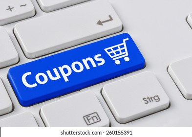 A Keyboard With A Blue Button - Coupons