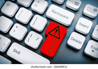 Keyboard with danger red button. Concept image.