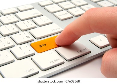 Keyboard With Golden Button Pay - Electronic Payment And E-banking Concept