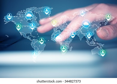 Keyboard with high tech user map icons and symbols
