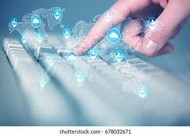 Keyboard with high tech user map icons and symbols