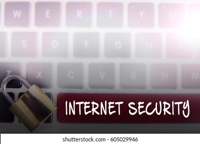 keyboard and key with text internet security. Internet security concept