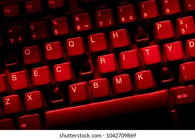 Keyboard with missing letters, the word security in center (missing one letter), synonym for  virus, hackerattack, red warning, security hole, cloud security