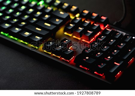 Keyboard, modern technology, communication. Illuminated keyboard.