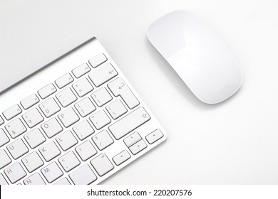 Keyboard And Mouse On A White Background, Close-up