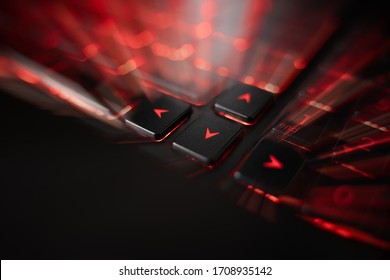 Keyboard With Red Lad Glowing Focus On Arrow Key