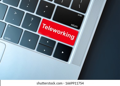 Keyboard with Red teleworking Button. Concept for any telework or telecommuting illustration, free lance workers, workers at home