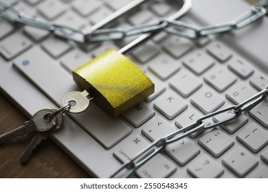 Keyboard Security with Padlock and Chains - Protecting Digital Data
