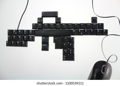 Keyboard Shaped As A Weapon Symbolizes Cyber Crime And Illegal Weapon Trade In The Dark Net And Internet 