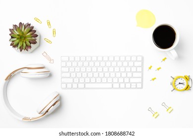 Keyboard and stationary on white workspace mockup - Shutterstock ID 1808688742