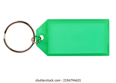 Keyring with a blank label for identification, isolated on white background. Cut out. - Shutterstock ID 2196794631